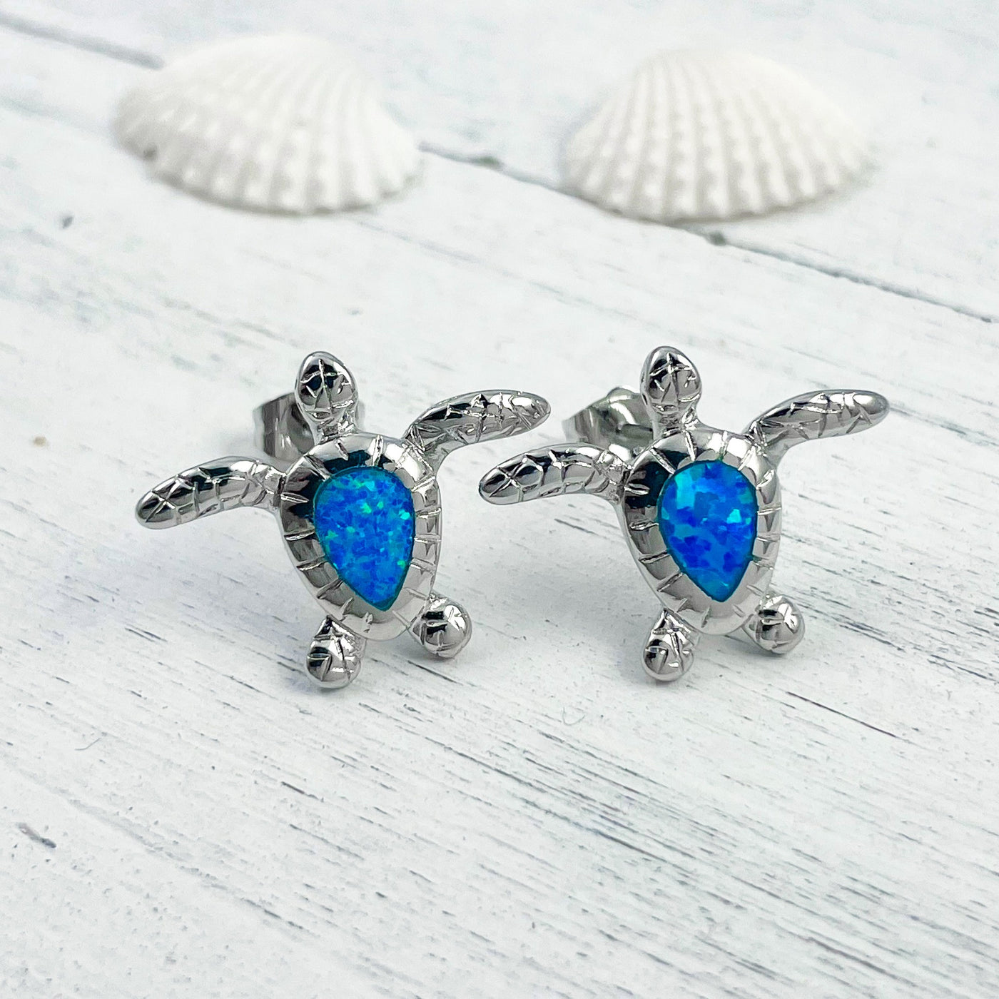 Opal Swimming Sea Turtle Stud Earrings
