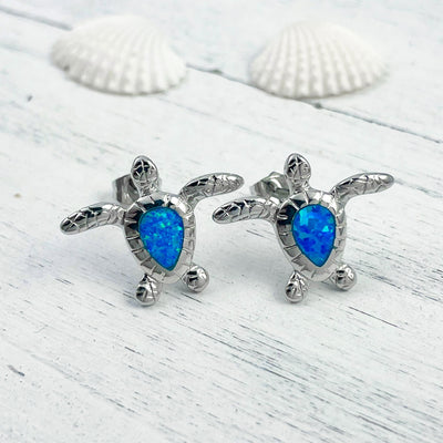 Opal Swimming Sea Turtle Stud Earrings