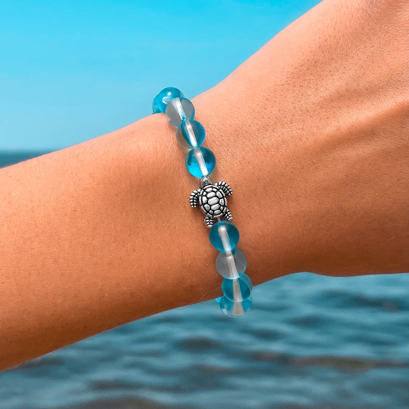 Sea Glass Sea Turtle Bracelet - Blue