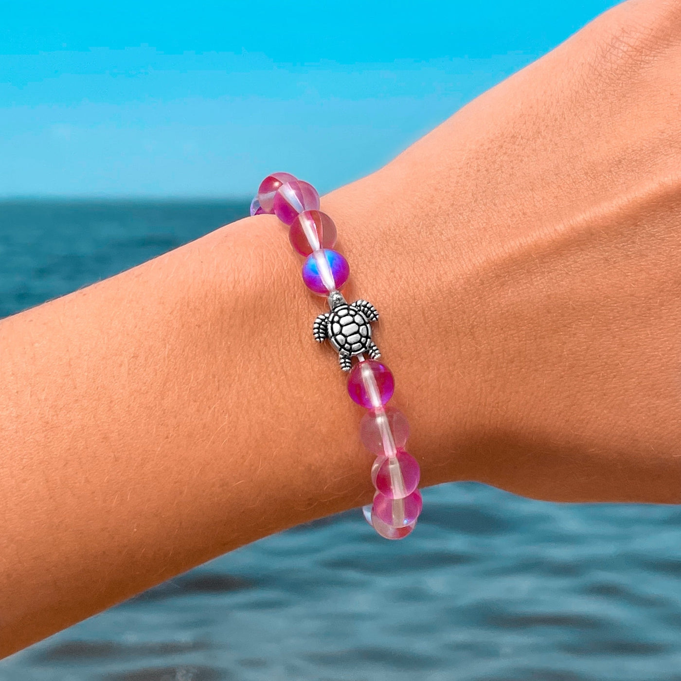 Sea Glass Sea Turtle Bracelet - Pink
