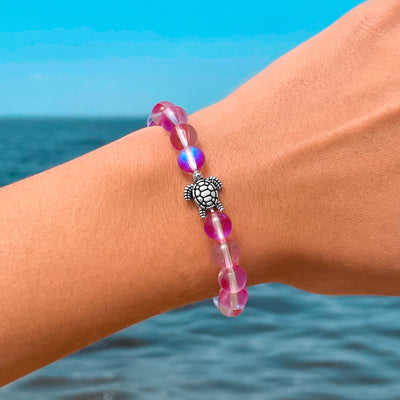 Sea Glass Sea Turtle Bracelet - Pink
