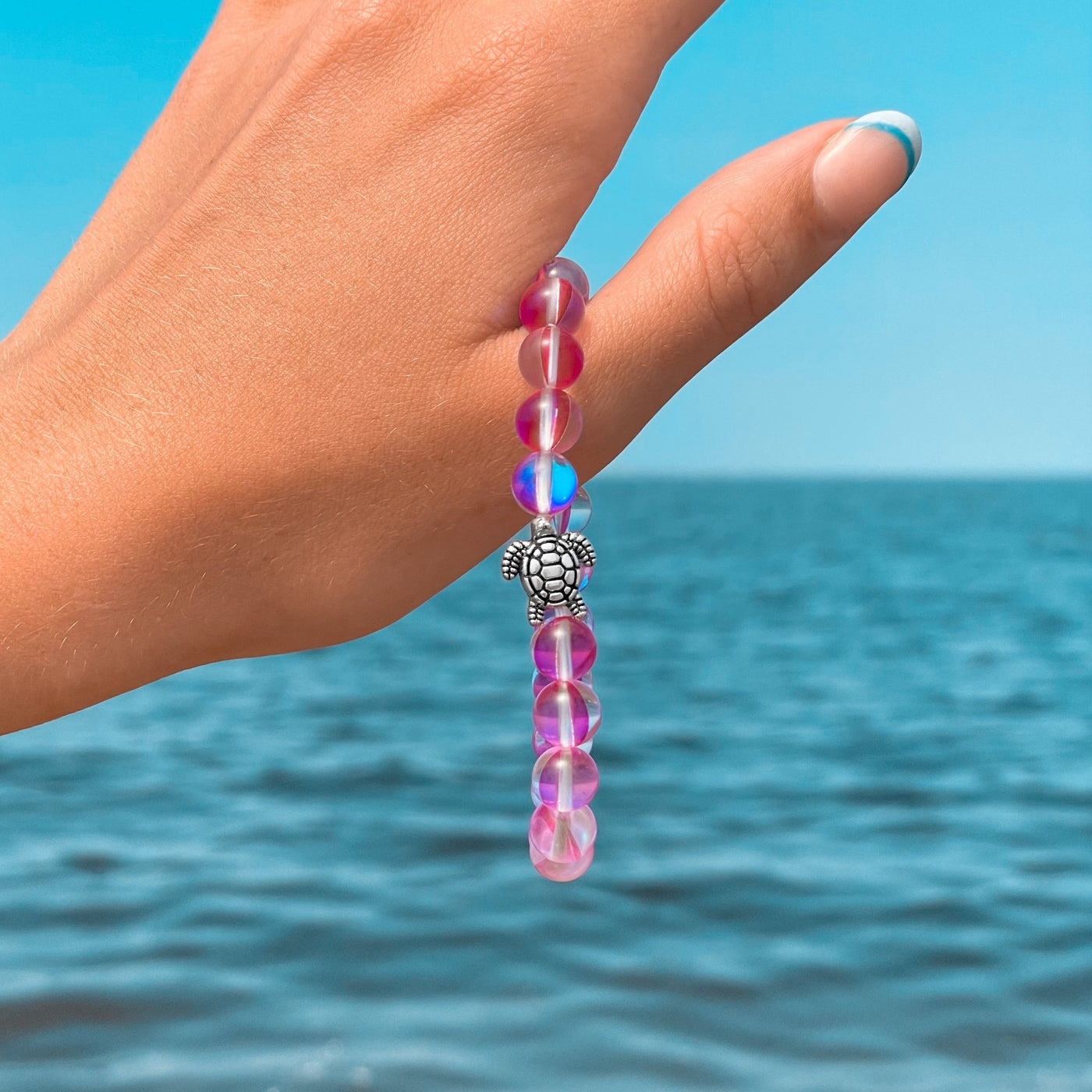 Sea Glass Sea Turtle Bracelet - Pink