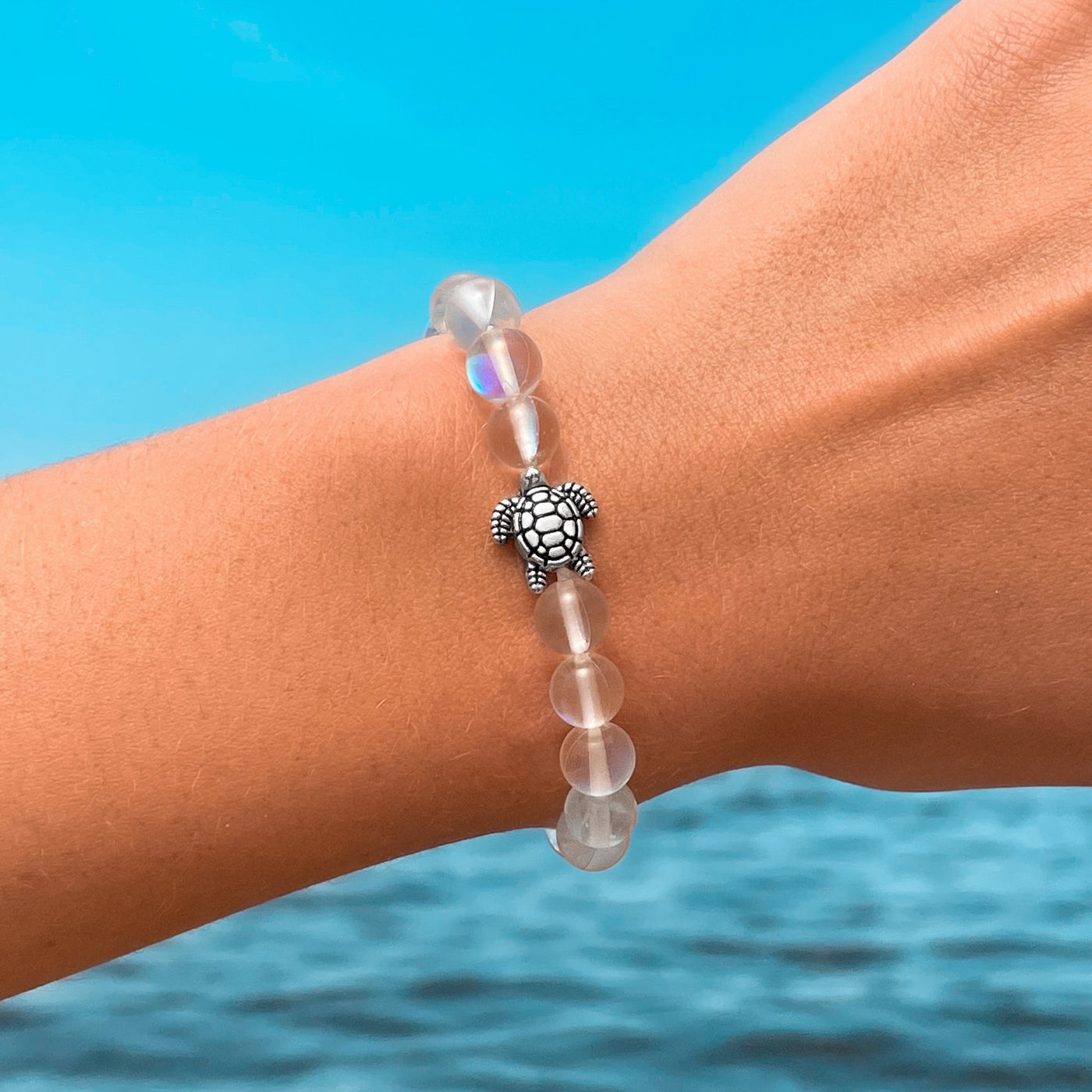 Sea Glass Sea Turtle Bracelet - White