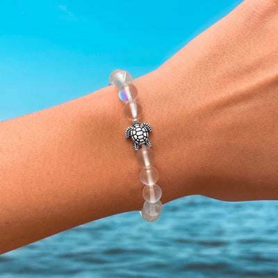 Sea Glass Sea Turtle Bracelet - White