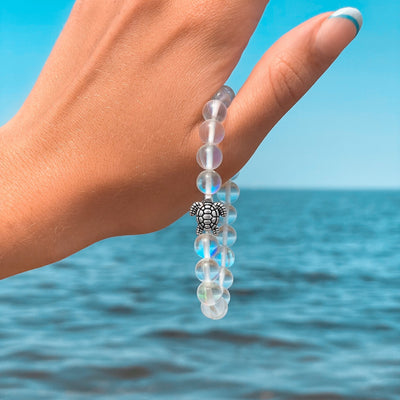 Sea Glass Sea Turtle Bracelet - White