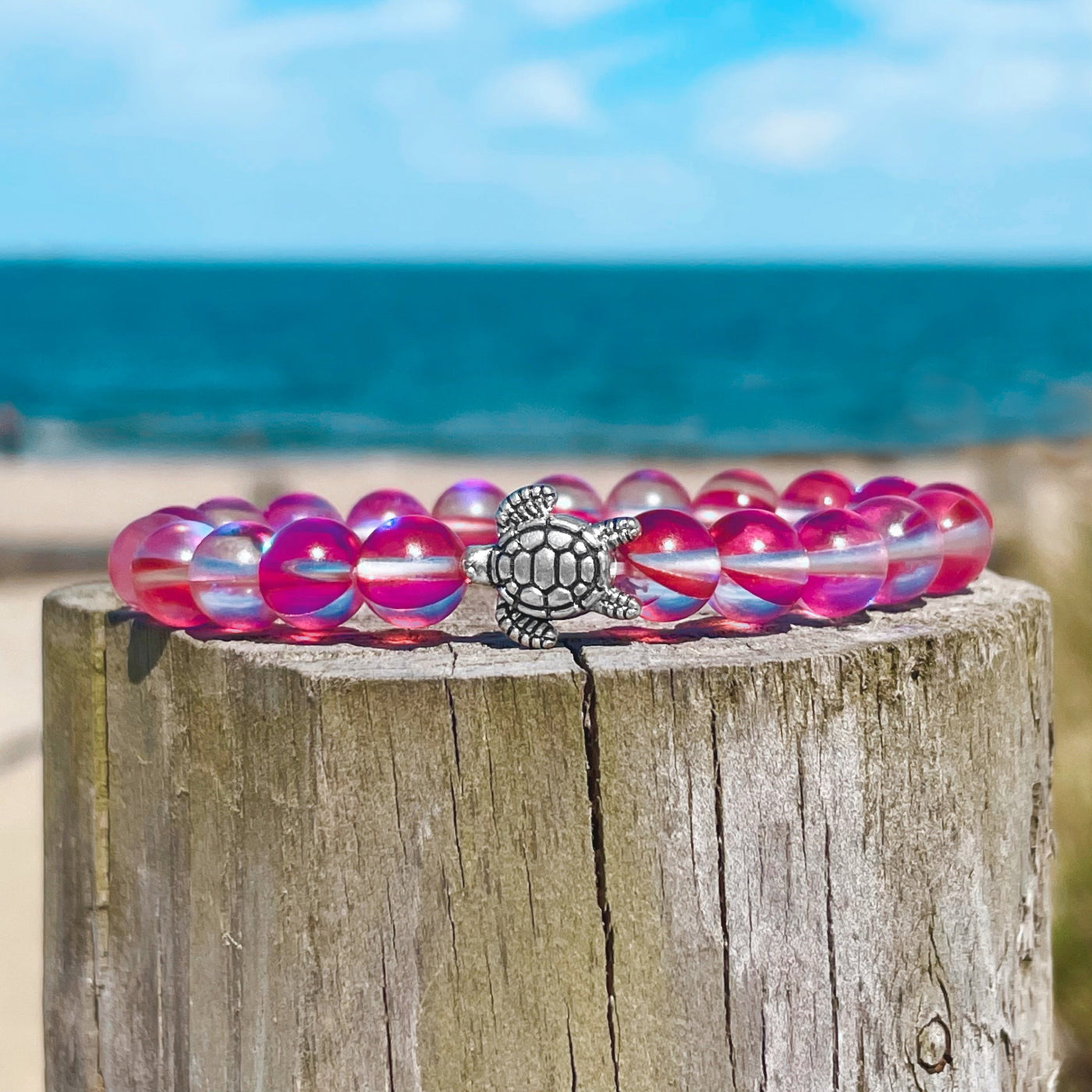 Sea Turtle Crystal Bracelet - Pink