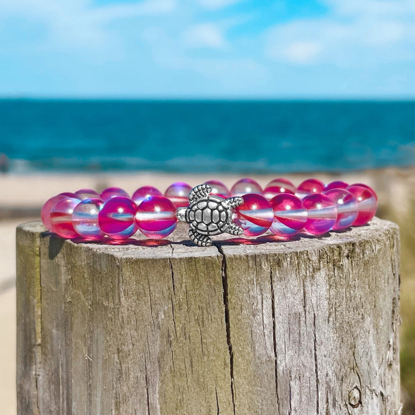 Sea Turtle Crystal Bracelet - Pink