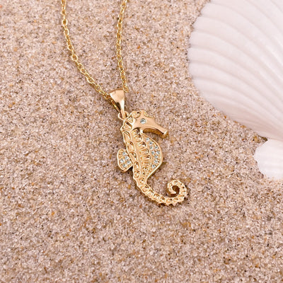 Sparkling Gold Seahorse Necklace