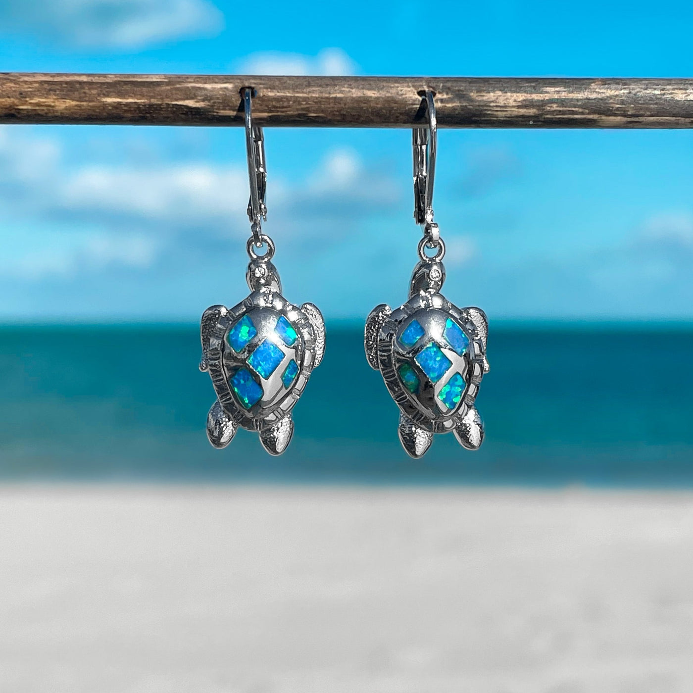 Tropical Opal Sea Turtle Hoop Earrings