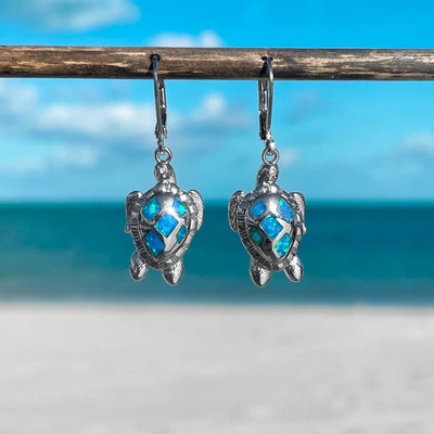 Tropical Opal Sea Turtle Hoop Earrings