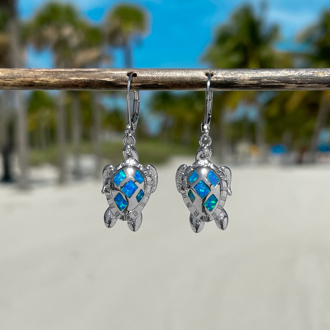 Tropical Opal Sea Turtle Hoop Earrings