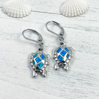 Tropical Opal Sea Turtle Hoop Earrings