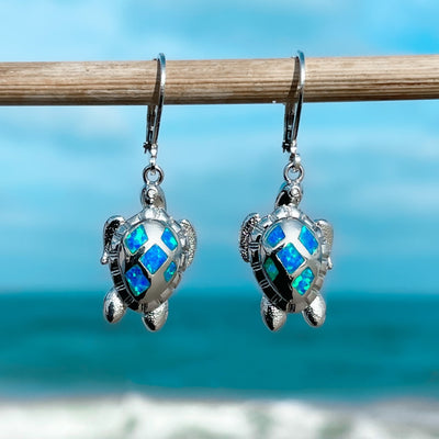 Tropical Opal Sea Turtle Hoop Earrings